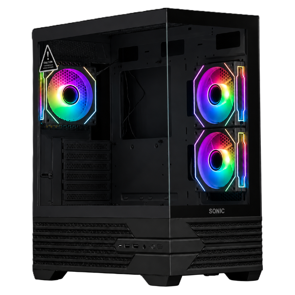 sonic-k10-mid-tower-atx-gaming-case-bk SONIC K10 FLOW RGB Black Gaming PC Case with 3 Fans - Image 1